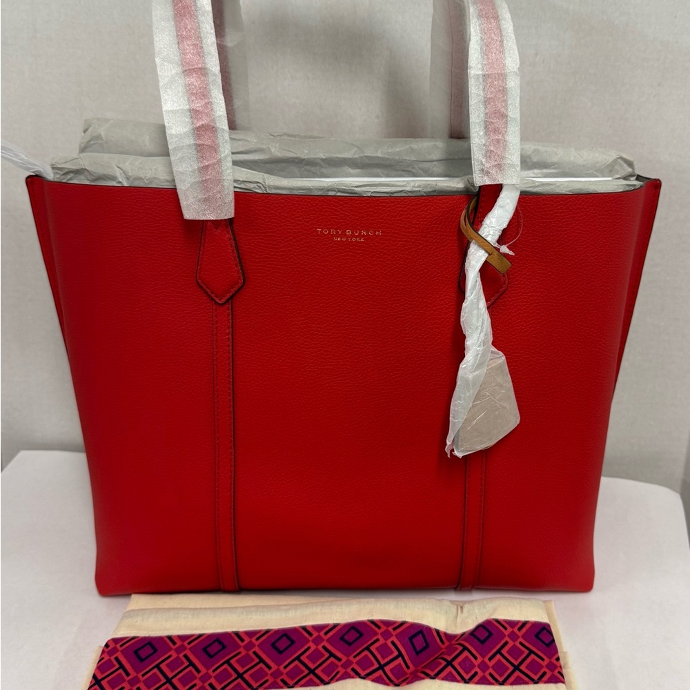 NWTS Beautiful Tory Burch Brilliant Red Leather Tote Bag